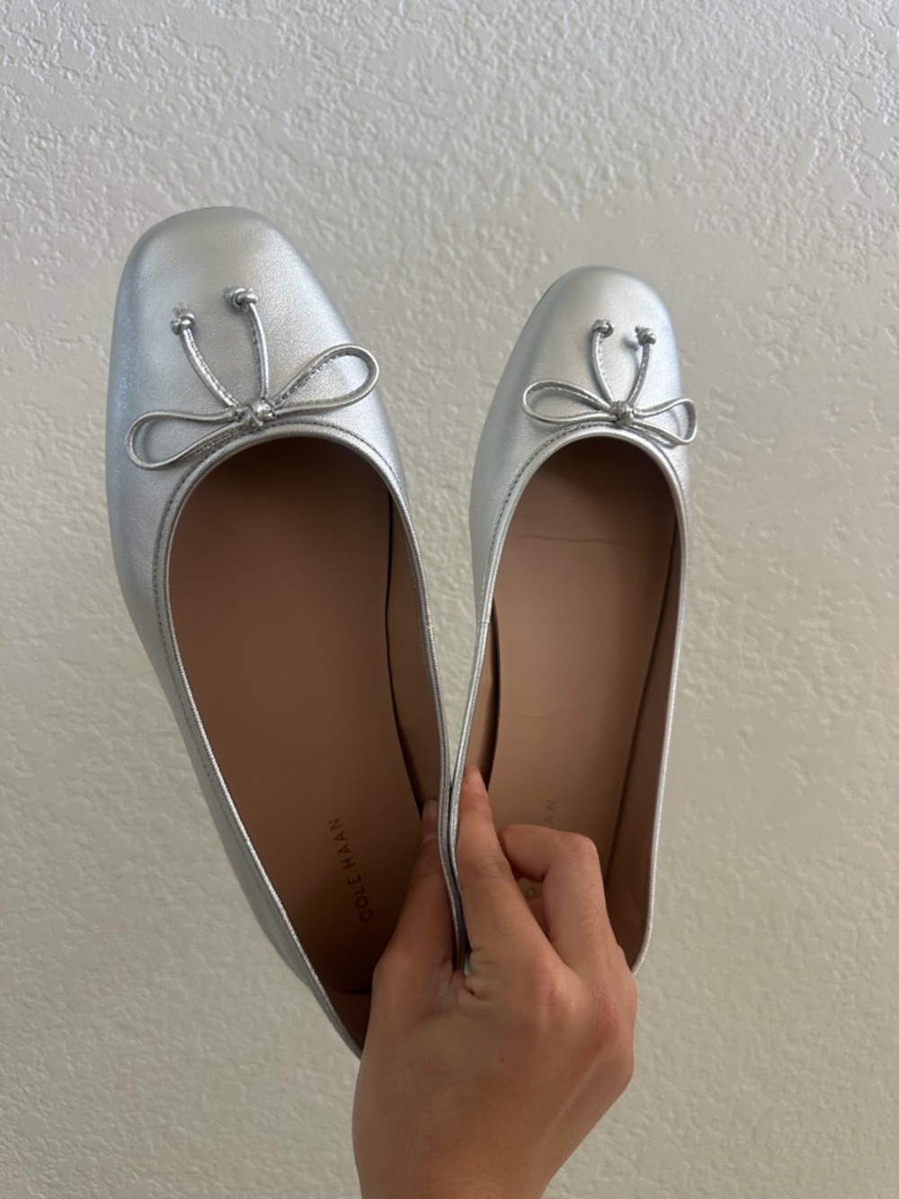 Cole Haan Silver Metallic Ballet Flats with Bow